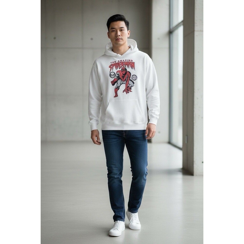 Marvel The Amazing Spider-Man Hoodie Men’s Pullover White Sz Large